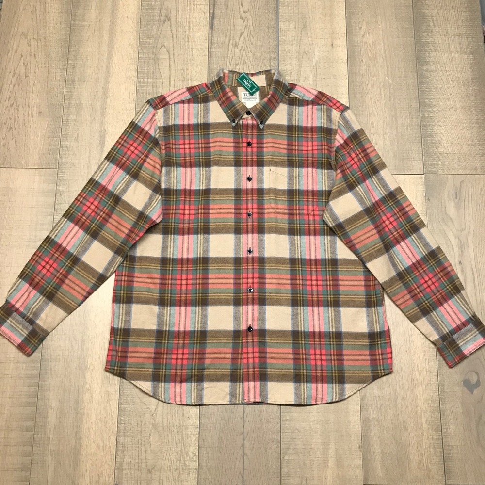 L.L. Bean Shirt Mens Size XL Brown Scotch Plaid Flannel Button Down Long Sleeve